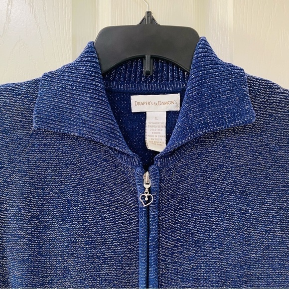 Drapers & Damons Womens Size L Full Zip Sweater Vest Blue and Silver Metallic - Picture 3 of 4